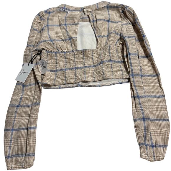 NWT Joie 2 Pc Set Cropped Long Sleeve Top Pleated Skirt Plaid Womens Medium Tan - Picture 8 of 16